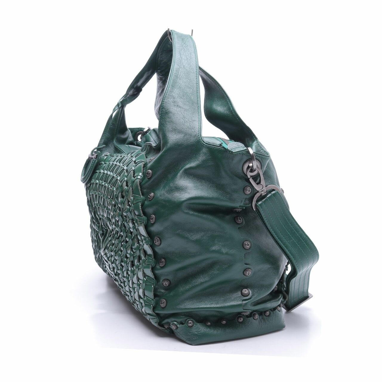 Salvatore Ferragamo Green Woven Leather Edera Hobo Shoulder Bag