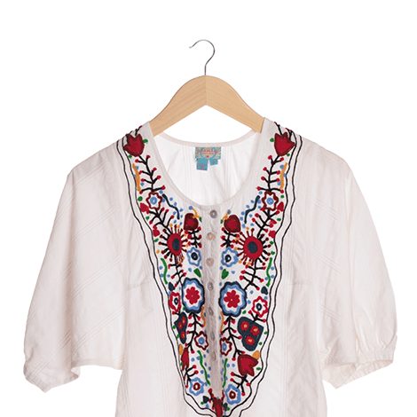 White Floral Batwing Blouse