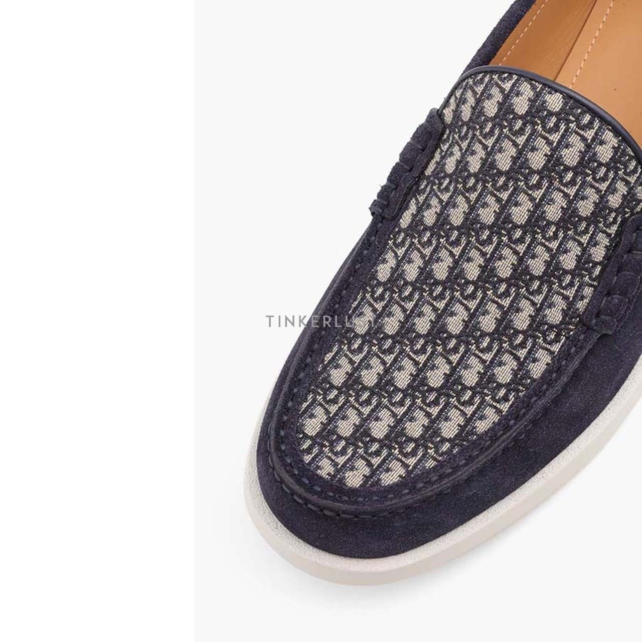 Christian Dior Granville Loafers in Navy Blue Suede with Oblique Jacquard