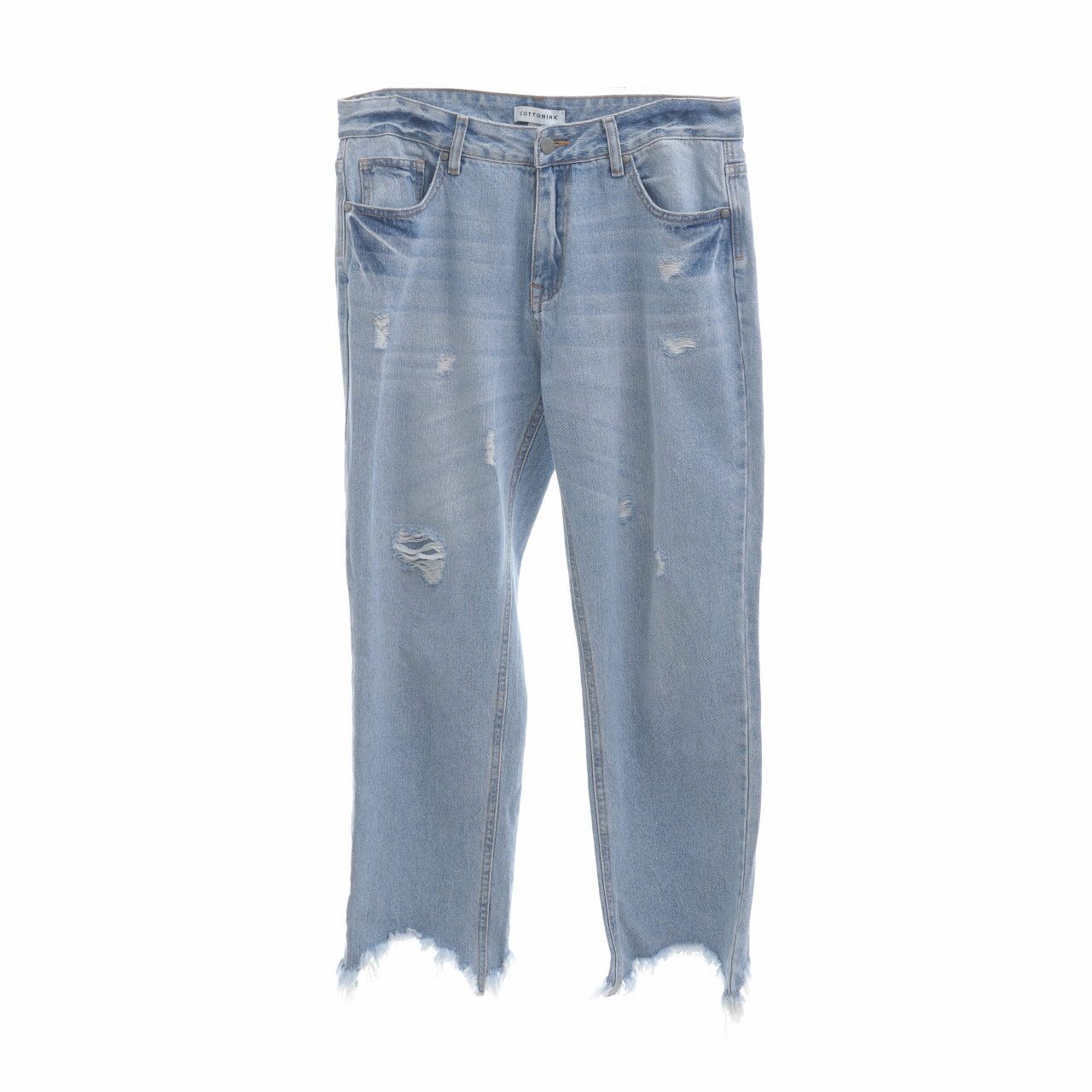 Cotton Ink Blue Ripped Long Pants 