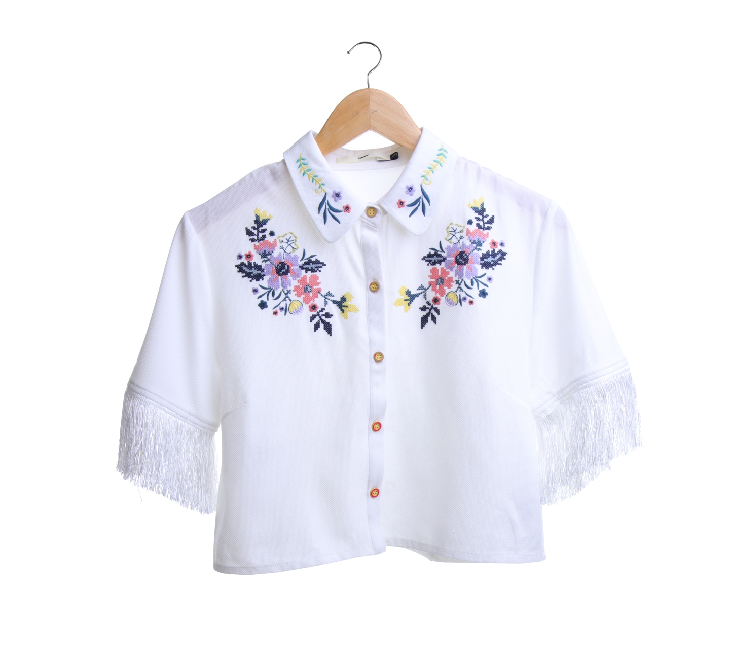 DA+PP White Floral Embroidery Shirt