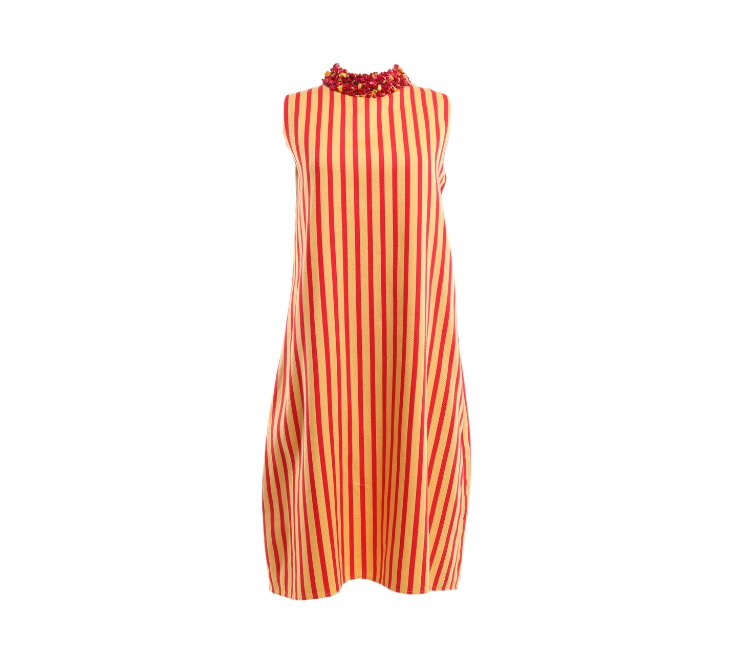 Nita Seno Adji Yellow & Red Striped Beaded Mini Dress