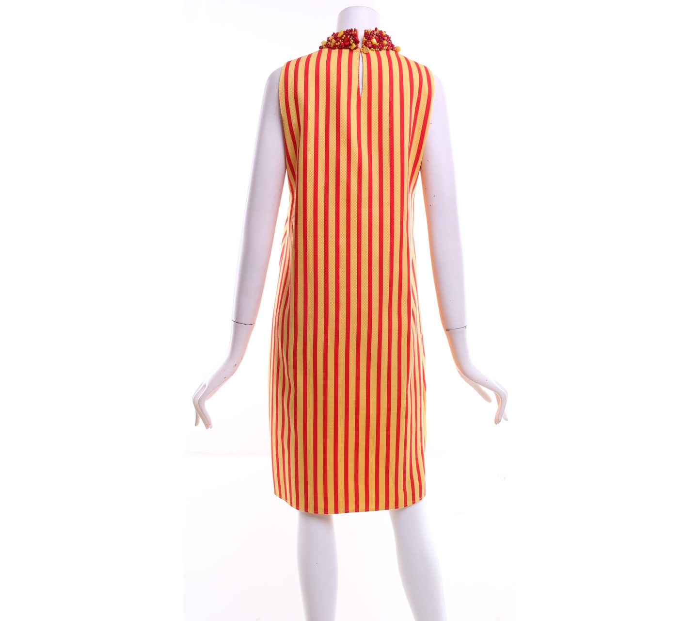 Nita Seno Adji Yellow & Red Striped Beaded Mini Dress