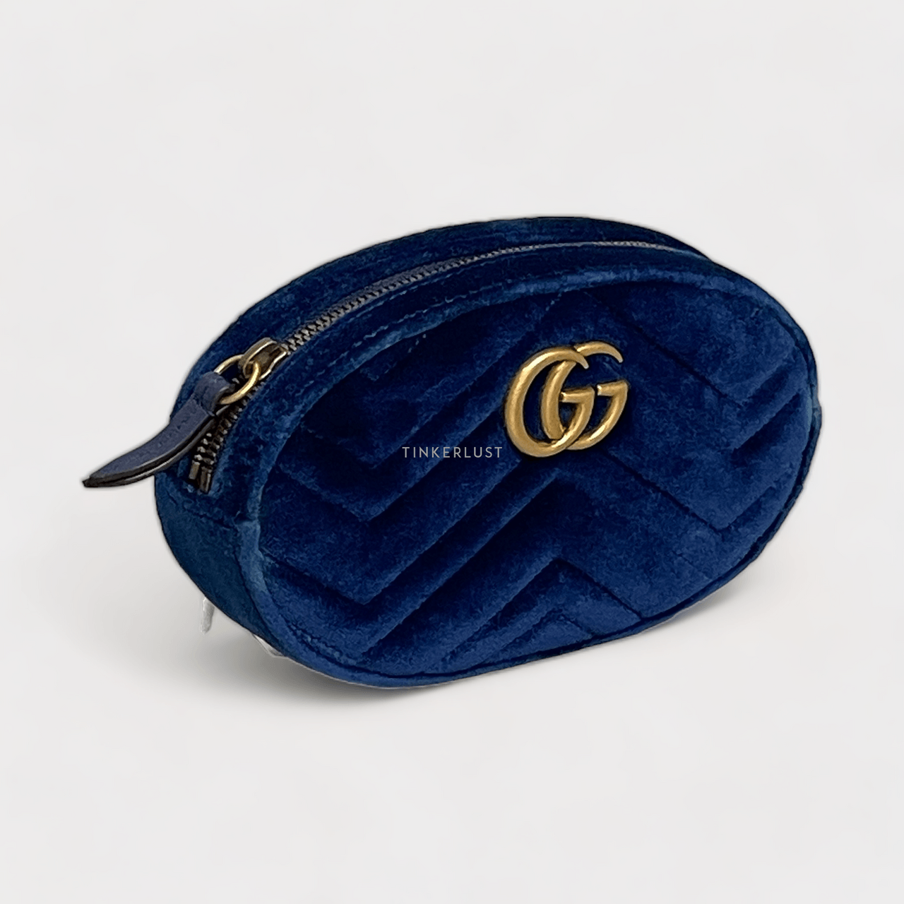 Gucci Velvet Matelasse GG Marmont Blue GHW Belt Bag