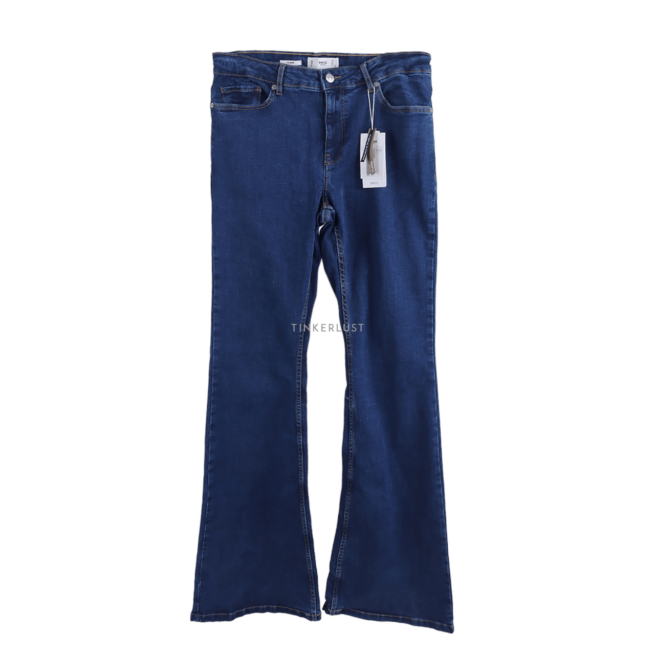 Mango Dark Blue Denim Flare Mid Waist Jeans Long Pants