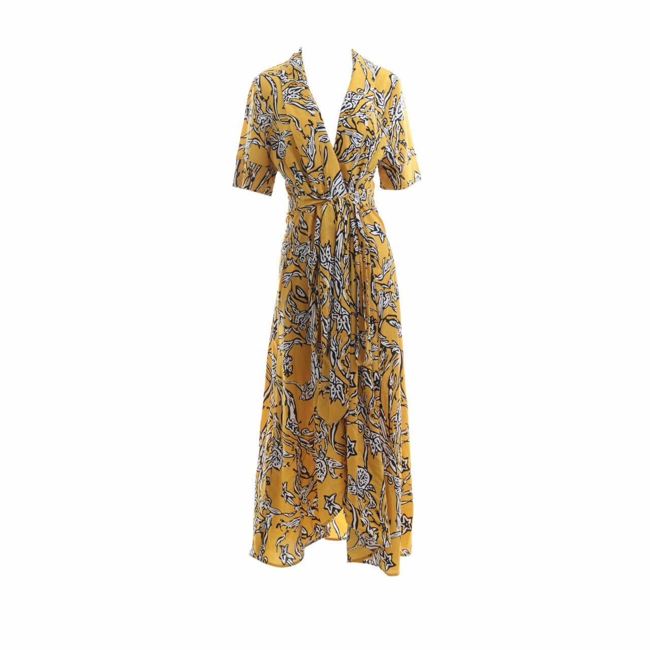 Never Fully Dressed Yellow Multi Pattern Wrap Maxi Dress