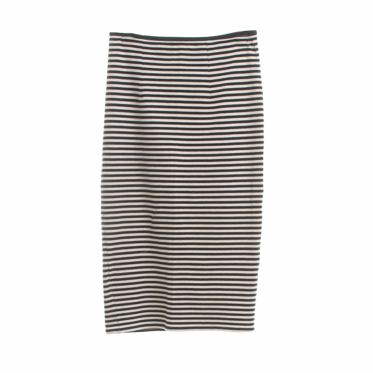 Autograph Marks &Spencer Black & Broken White Stripes Midi Skirt