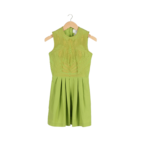 Green Pattern Back Cut Out Mini Dress