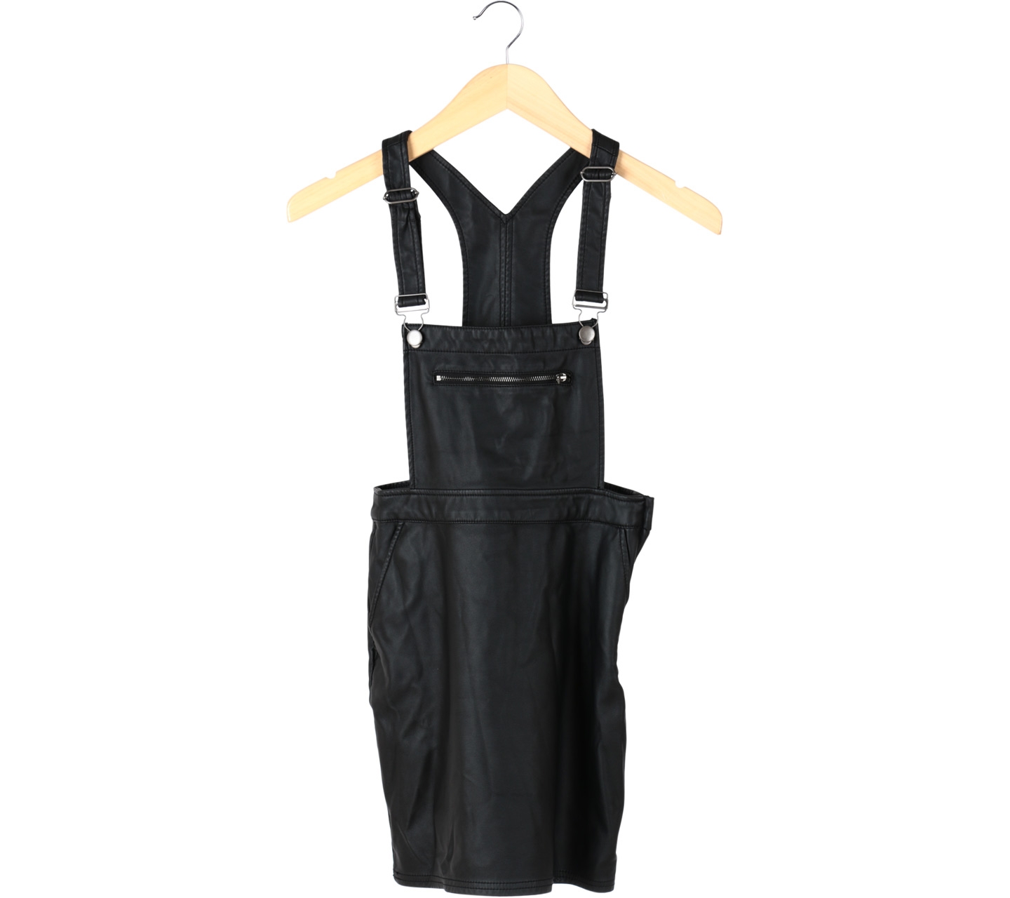 Divided Black Leather Overall Jumpsuit