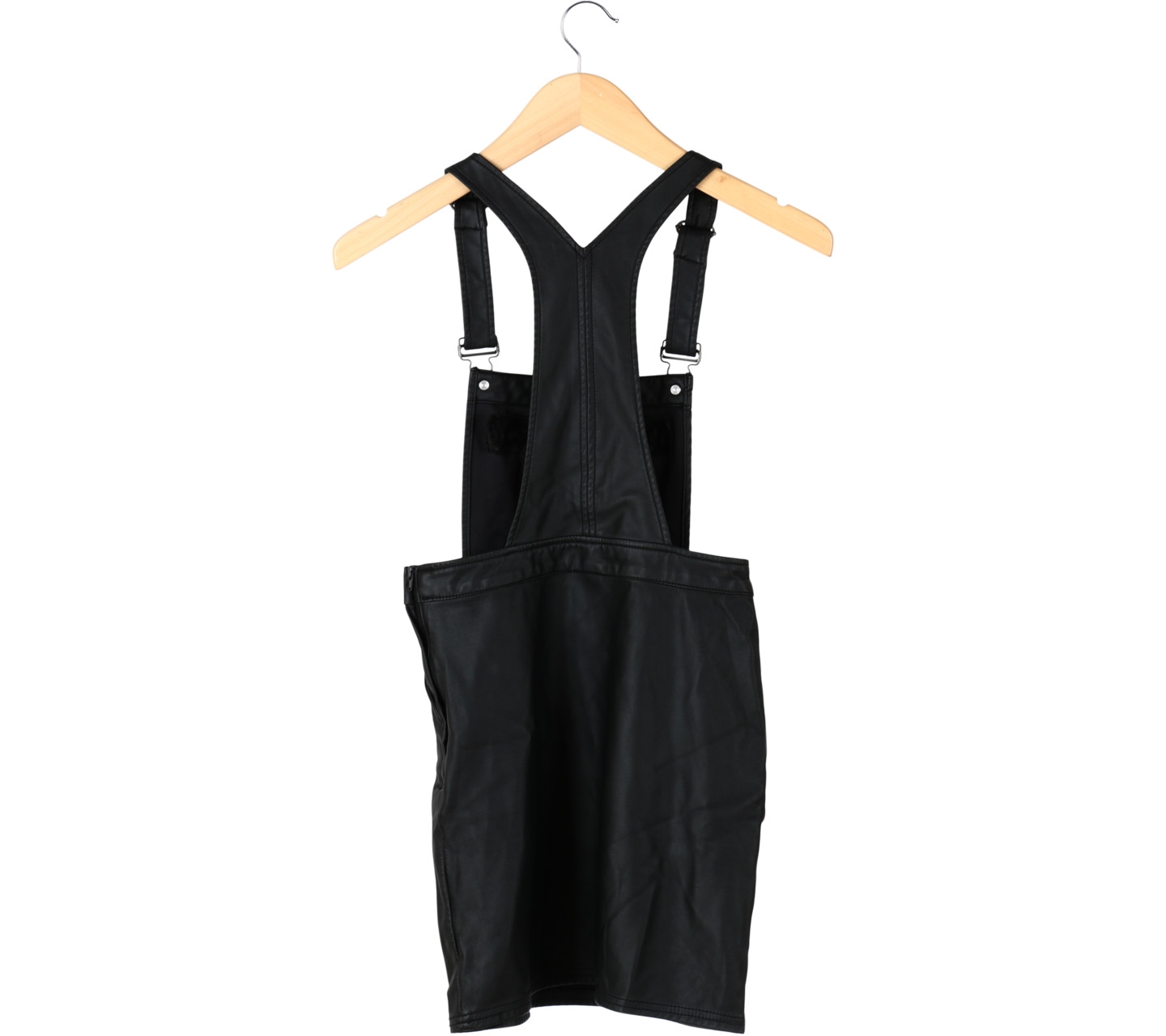 Divided Black Leather Overall Jumpsuit