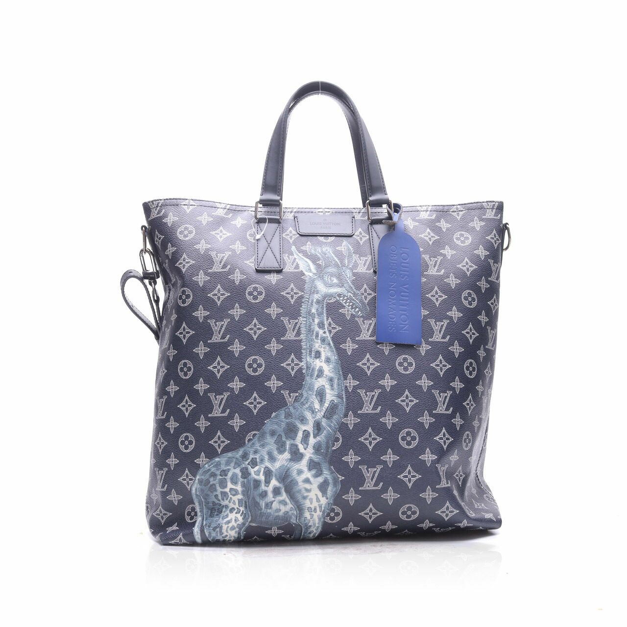 Louis Vuitton Chapman Brothers Giraffe Navy Blue Canvas Tote Satchel Bag 