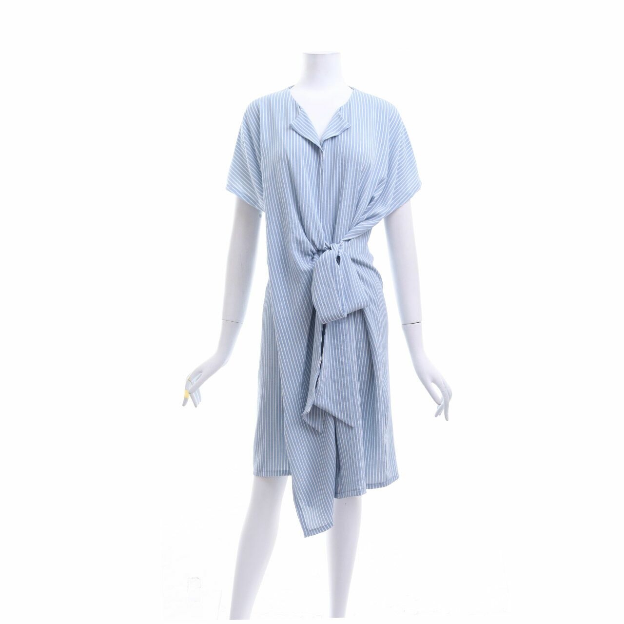 White Collar Concept Blue Stripes Midi Dress