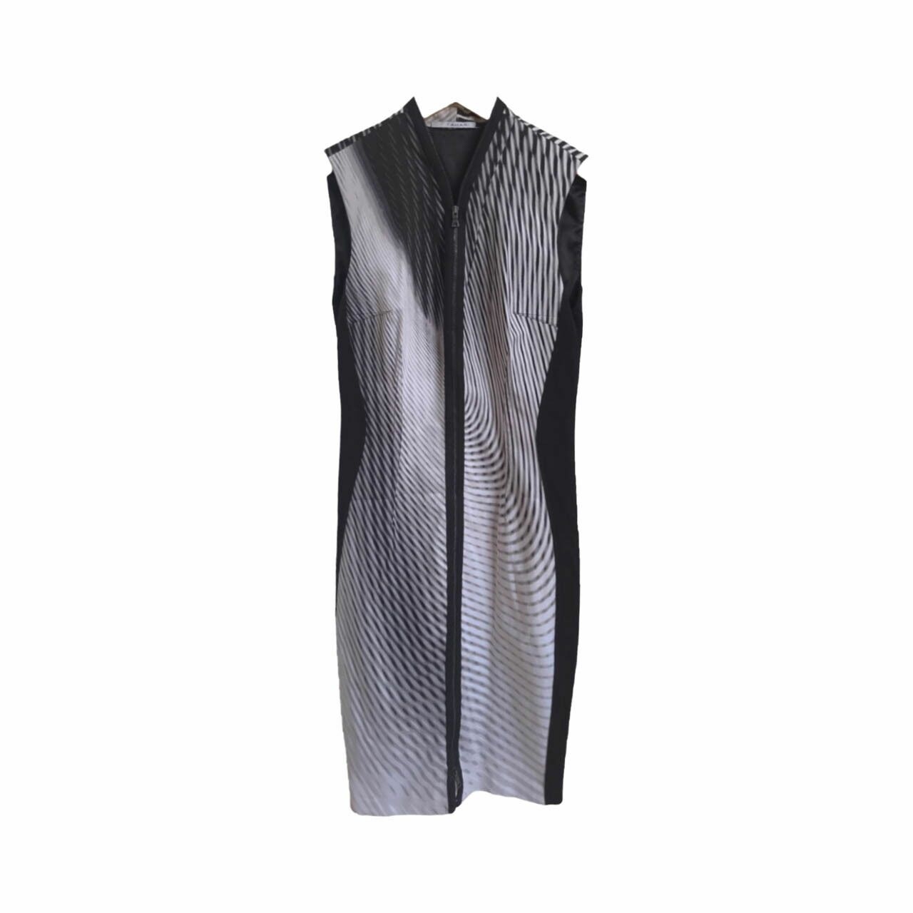 Tahari Black & White Geometric Midi Dress