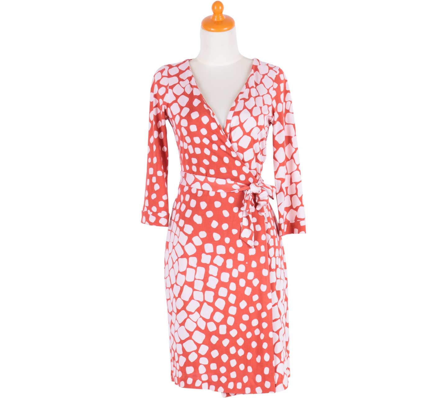 Diane Von Furstenberg Red And White Dotted Wrap Midi Dress