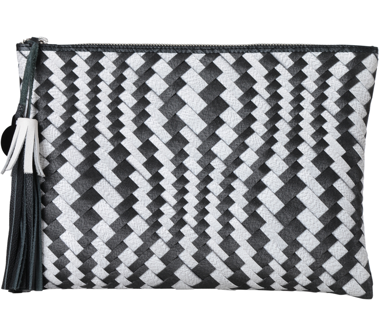 Chameo Couture Black And White Tassels Clutch