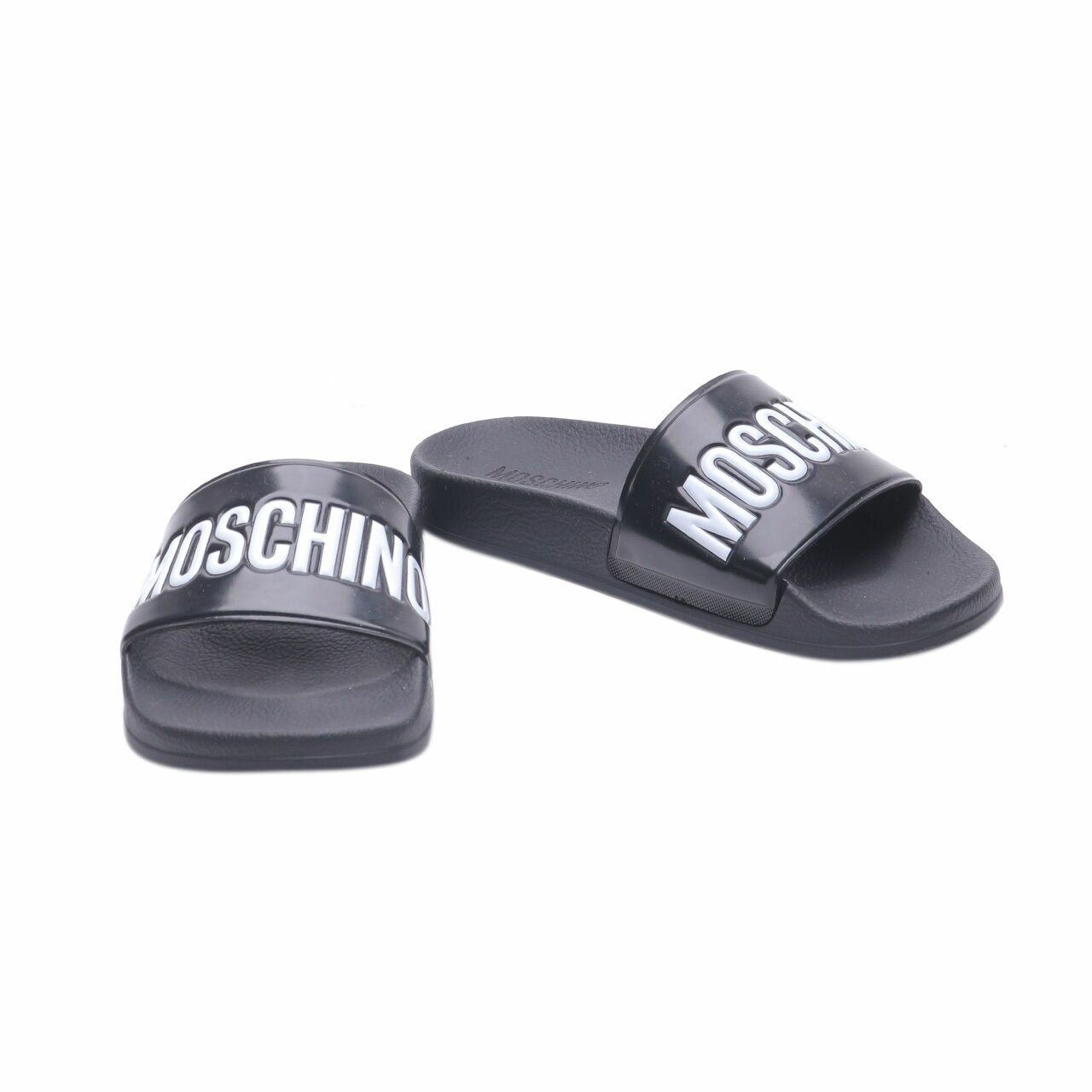 Moschino Pvc With Logo Black Slides Sandals