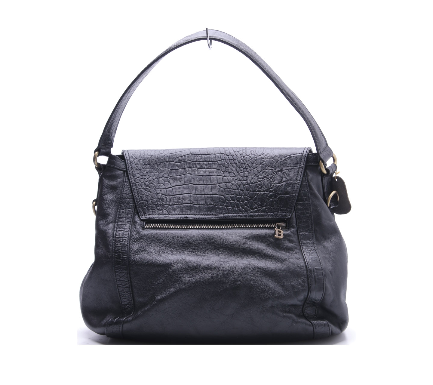 Bally Croco Embossed Black Leather Flap