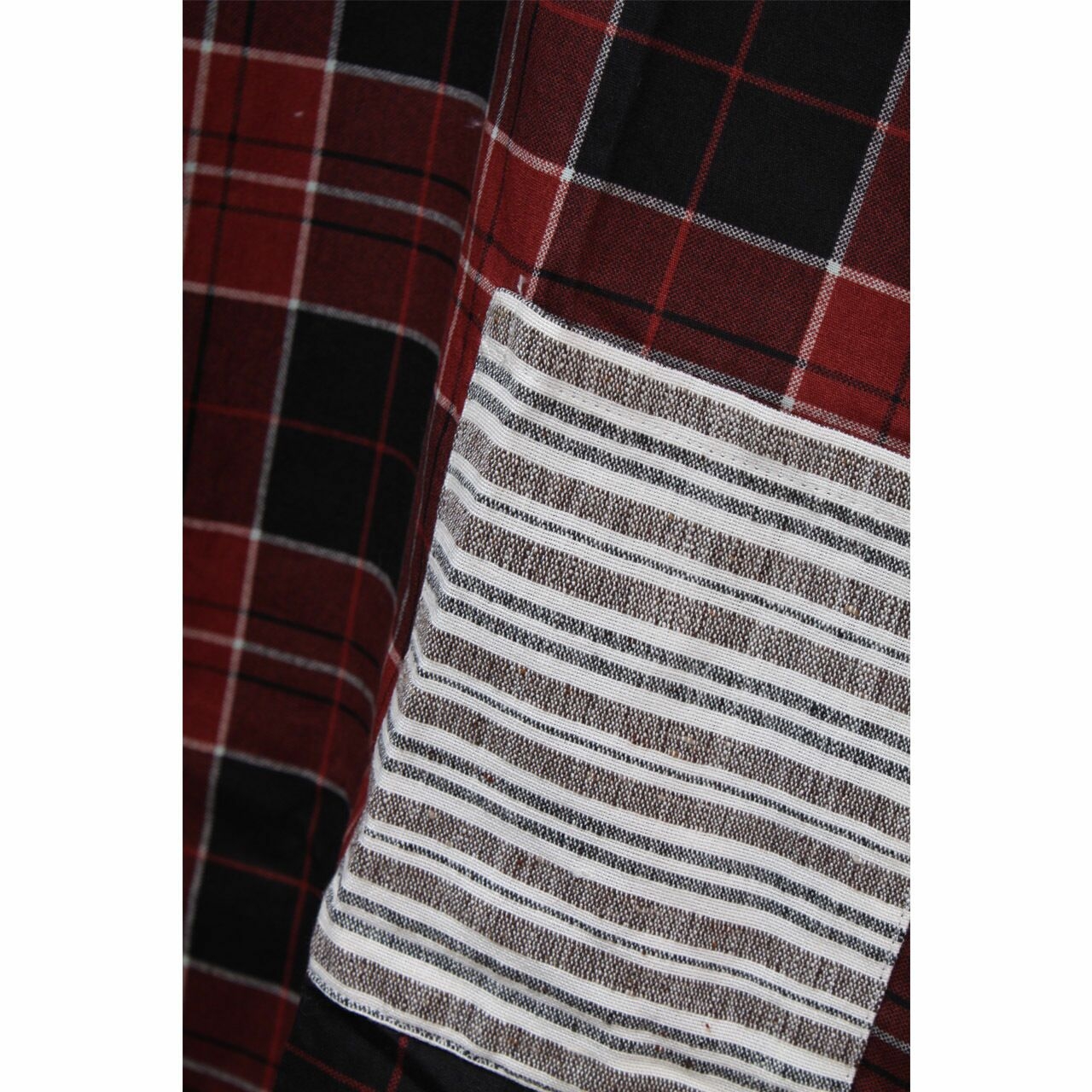 Lekat Dua Maroon Geometric Checkred With Pockets Midi Dress [S]