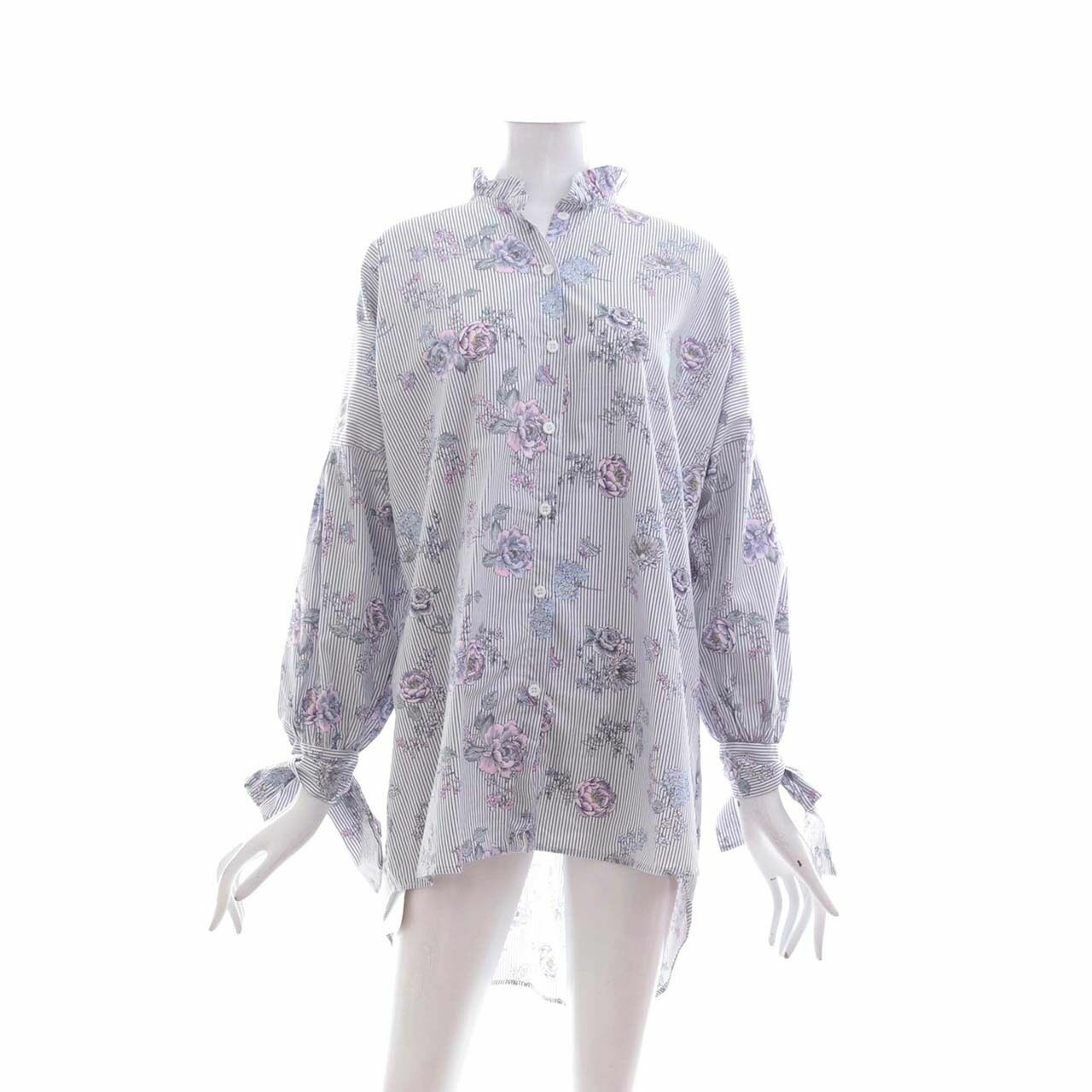 Private Collection Blue & White Stripes Floral Blouse
