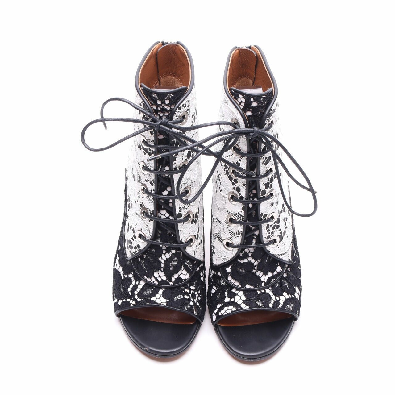 Givenchy Black And White Lace & Leather Open Toe Boots