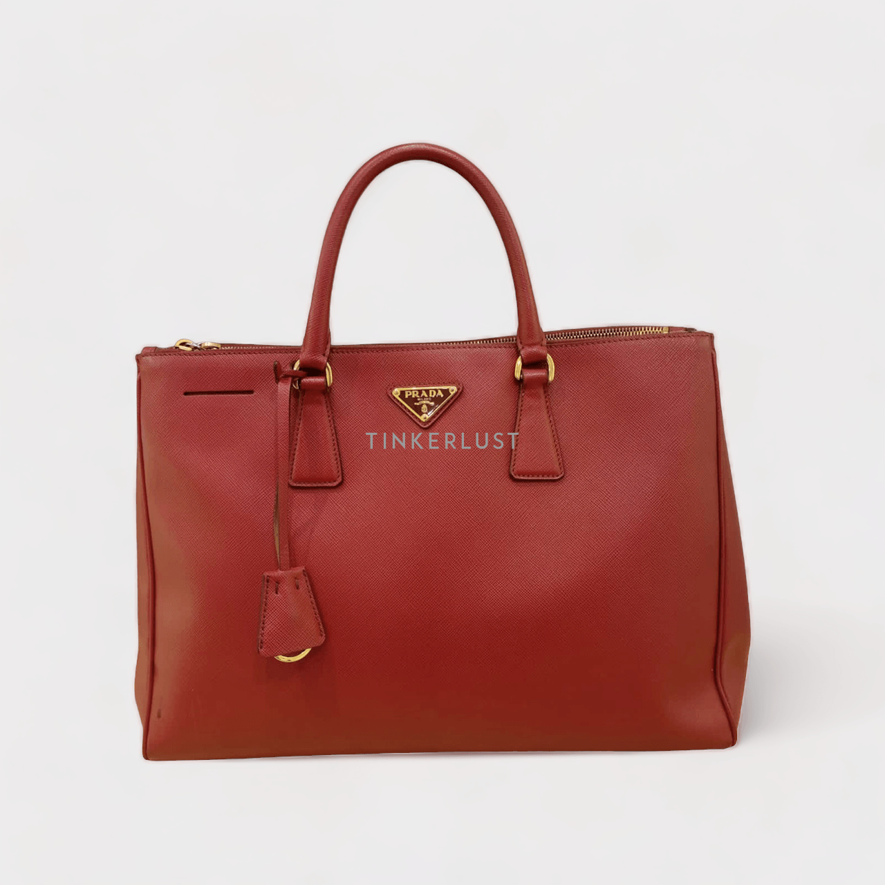 Prada Shopping Saffiano Lux Double Zip Tote Bag Red