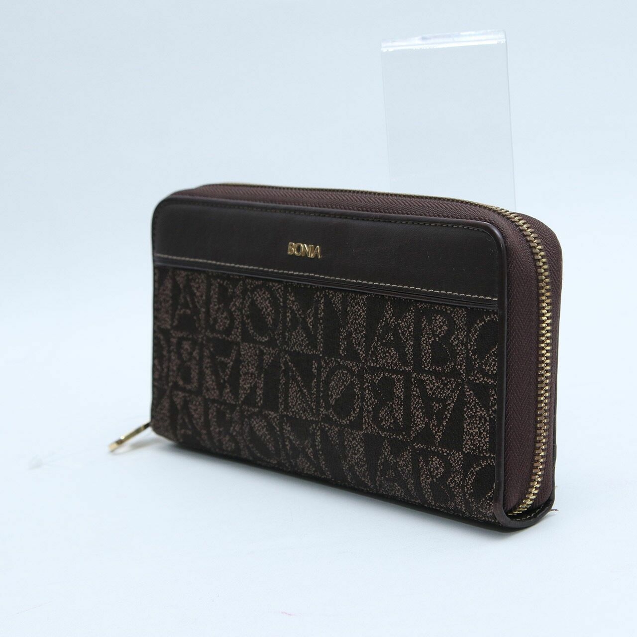 Bonia Monogram Canvas Leather Brown Long Wallet
