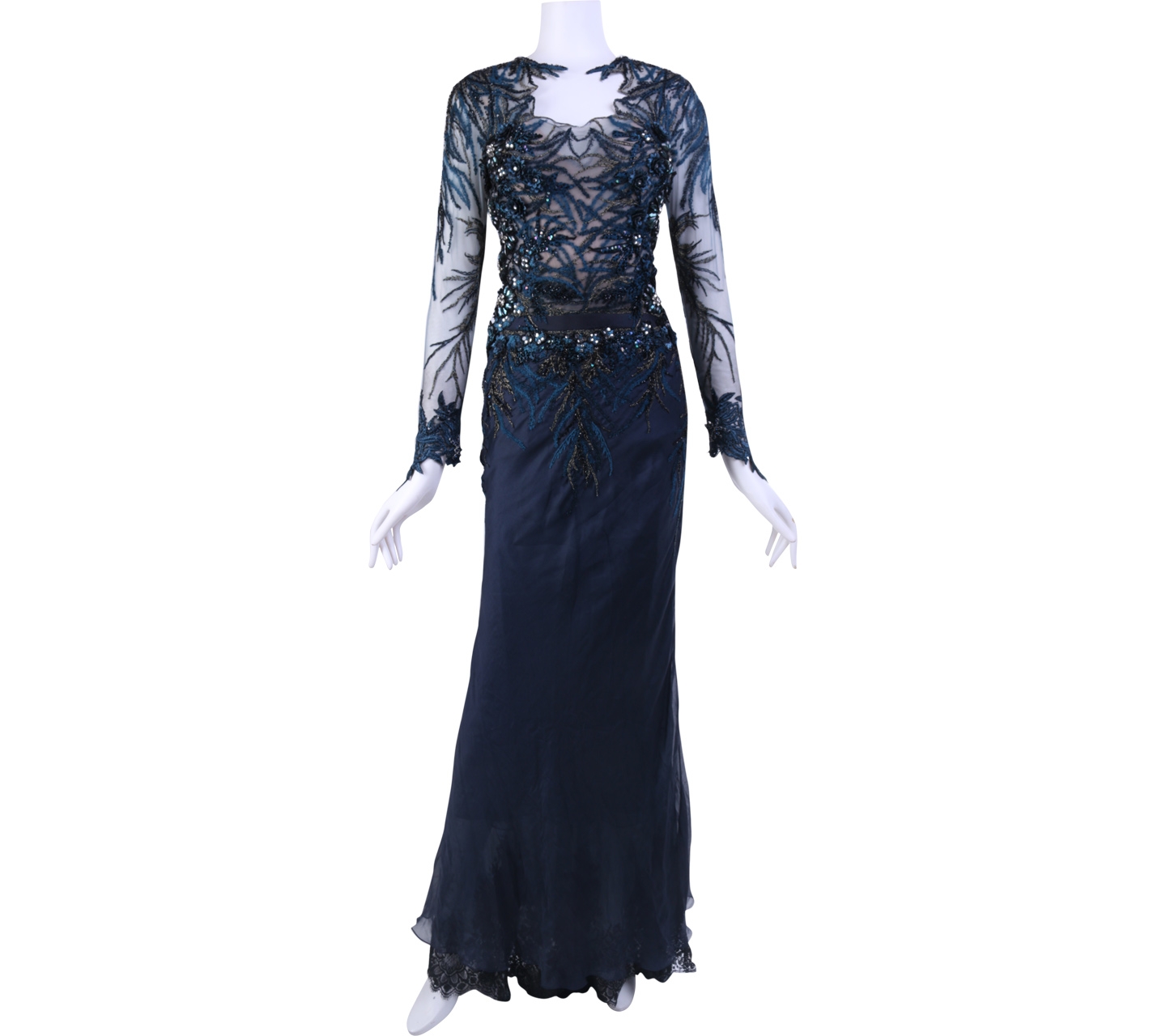 Rusly Tjohnardi Dark Blue Brokat Floral Long Dress