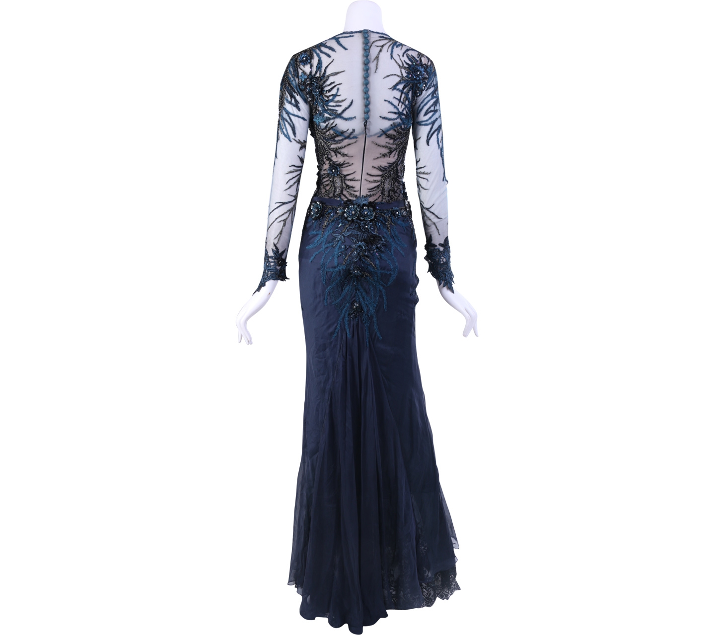 Rusly Tjohnardi Dark Blue Brokat Floral Long Dress