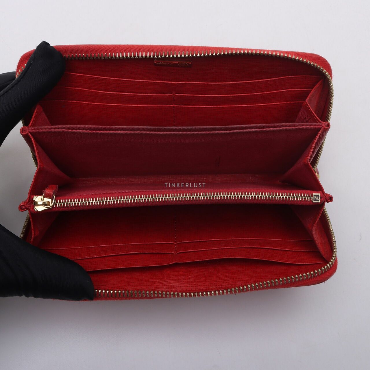 Fendi Red Leather Long Zippy Wallet 