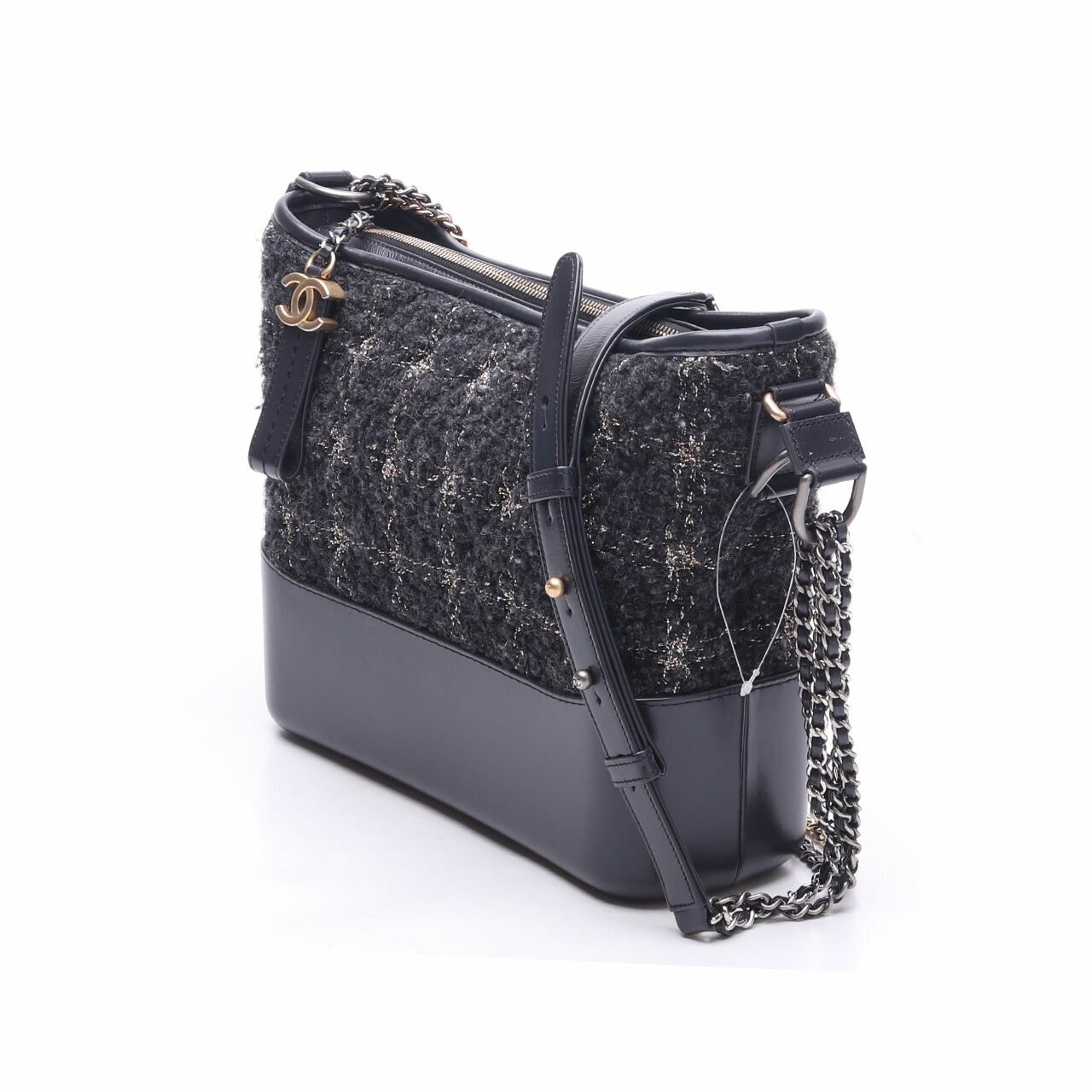 Chanel Gabrielle Tweed Silver/Gold Black Shoulder Bag