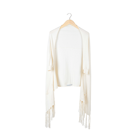 Cream Front-Pocket Batwing Outerwear