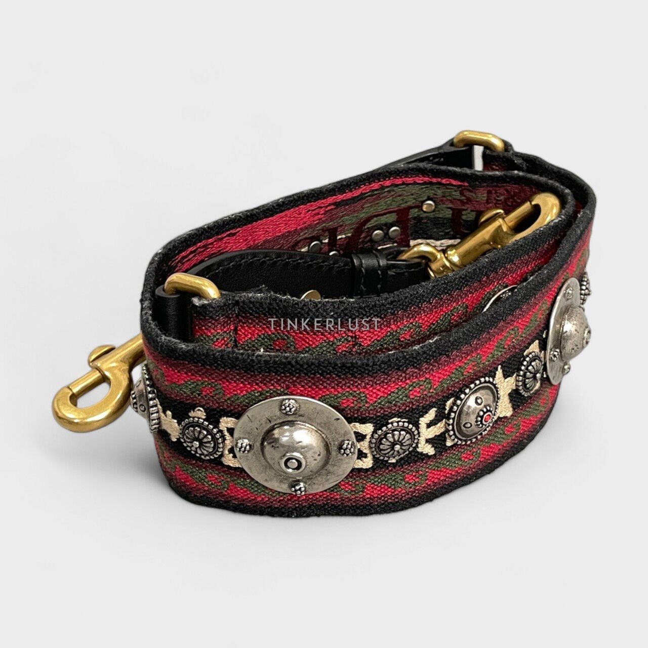 Christian Dior Canvas Embroidered Studded Bohemian Red Bag Strap