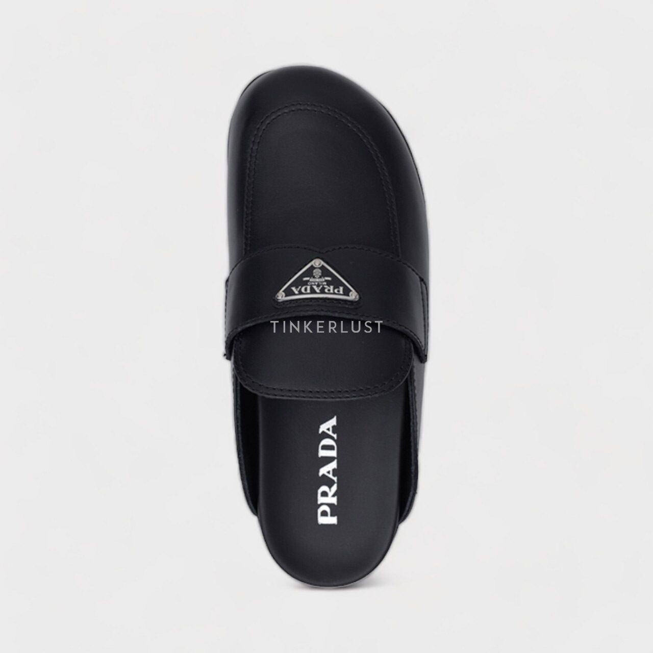 PRADA Women Triangle Logo Mules 20mm in Black Leather with Upper Band