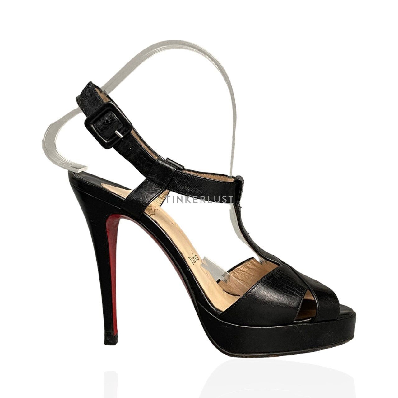 Christian Louboutin Black Cosette Leather T Strap High Heels