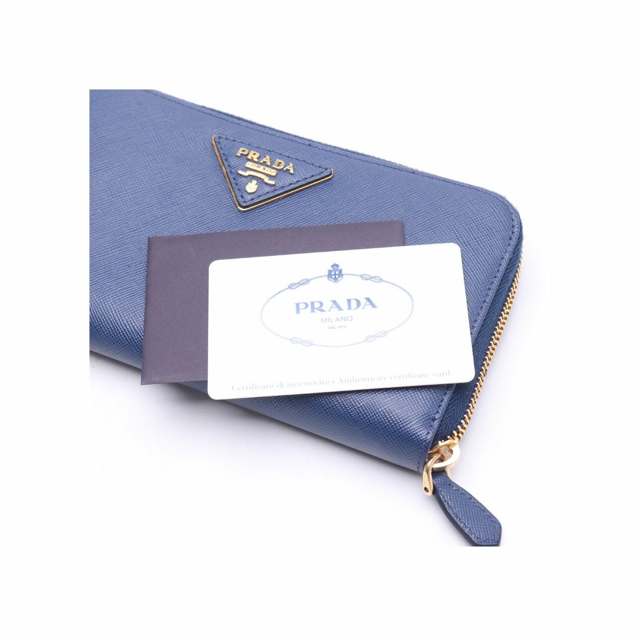 Prada Bluette Saffiano Metal Leather Zip Wallet