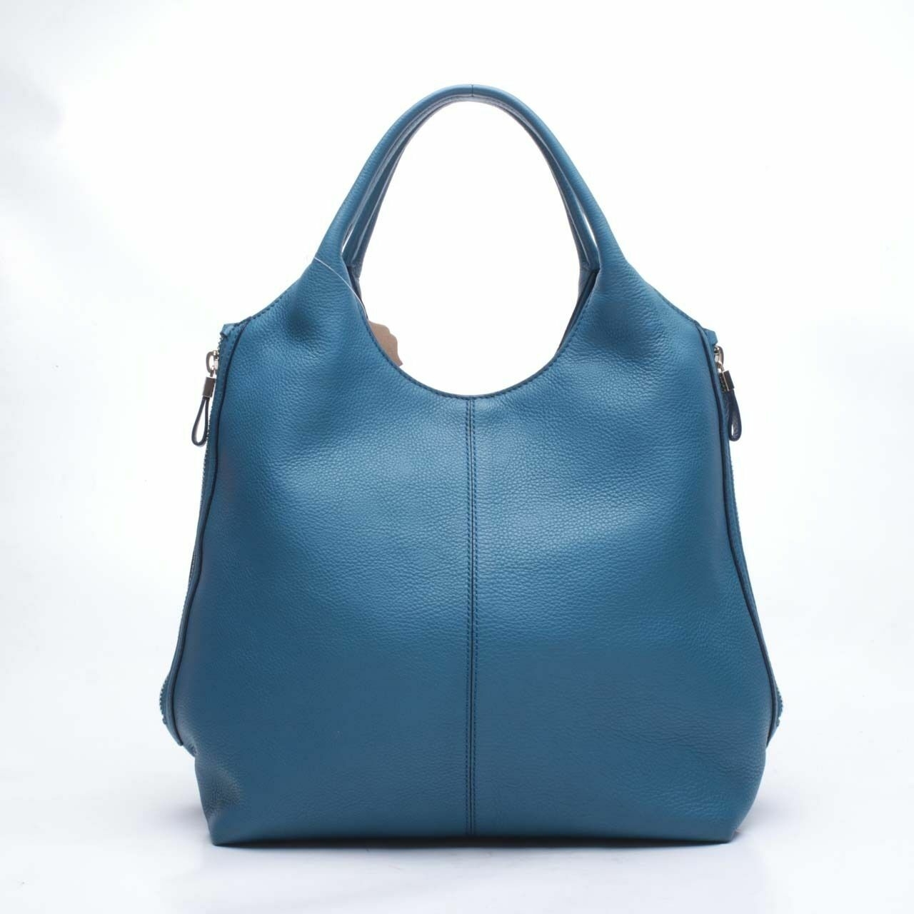 Tod's Teal Blue Pebbled Leather Zip Tote Bag