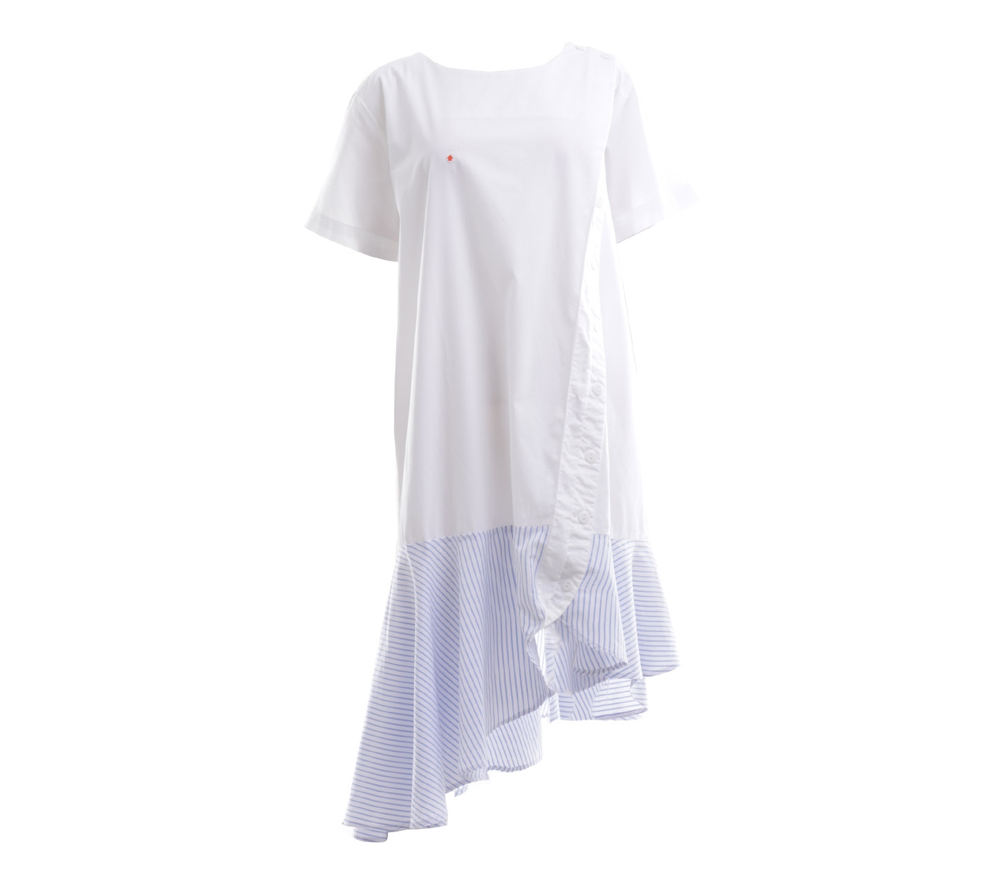 Schoncouture Off White & Blue Striped Midi Dress