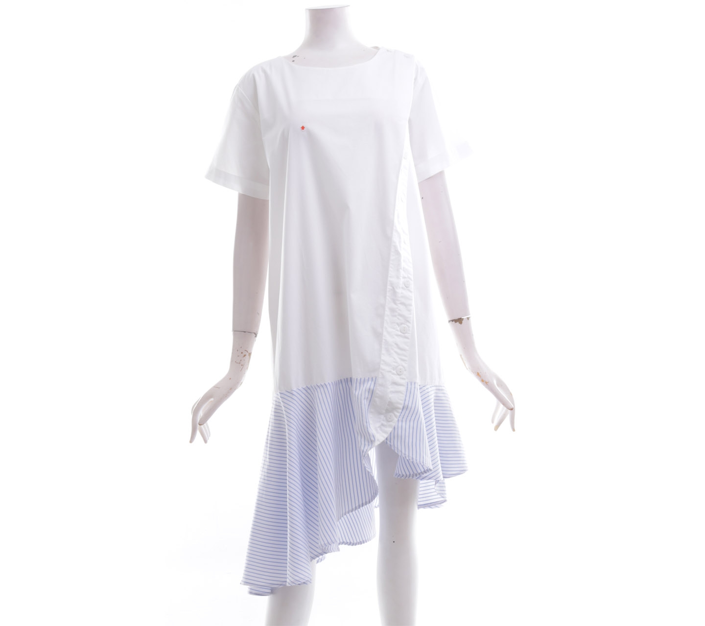 Schoncouture Off White & Blue Striped Midi Dress