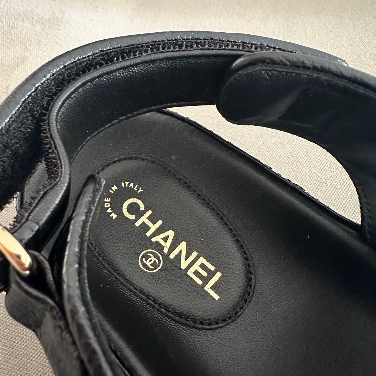 Chanel Grained Caviar Black Dad Sandals