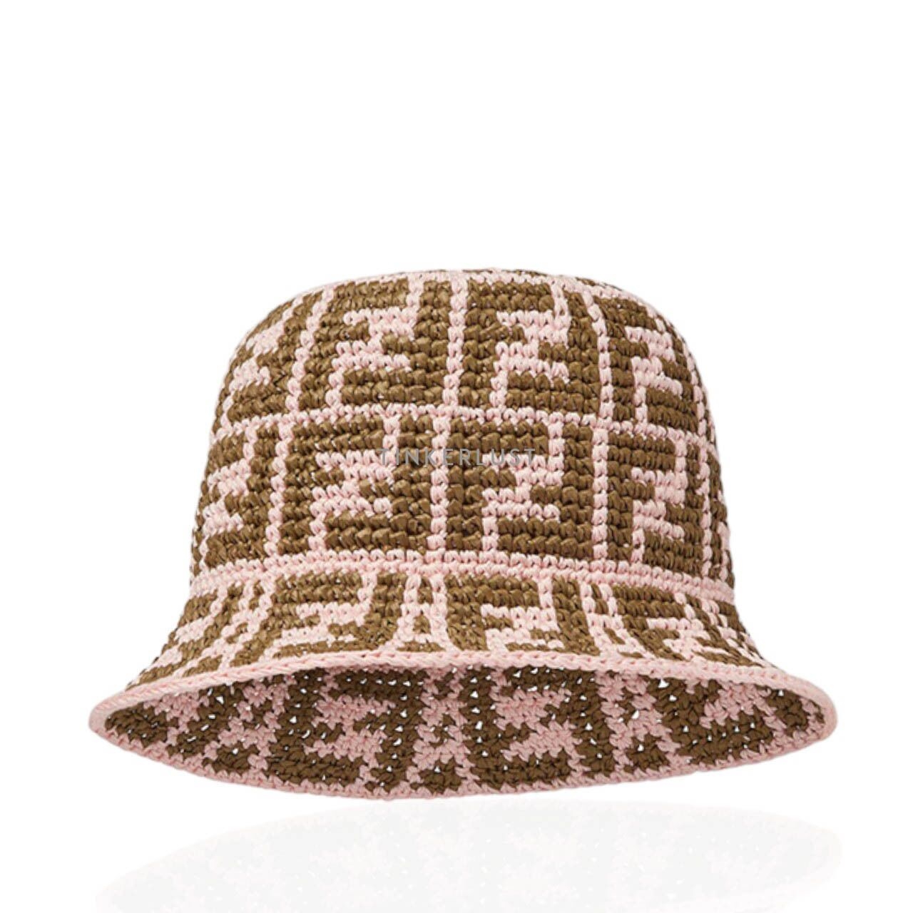 Fendi ll Over FF Logo Bucket Hat in Pink/Green Raffia