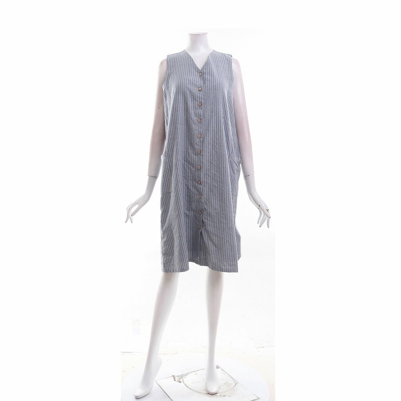 Ramune Grey Stripes Midi Dress
