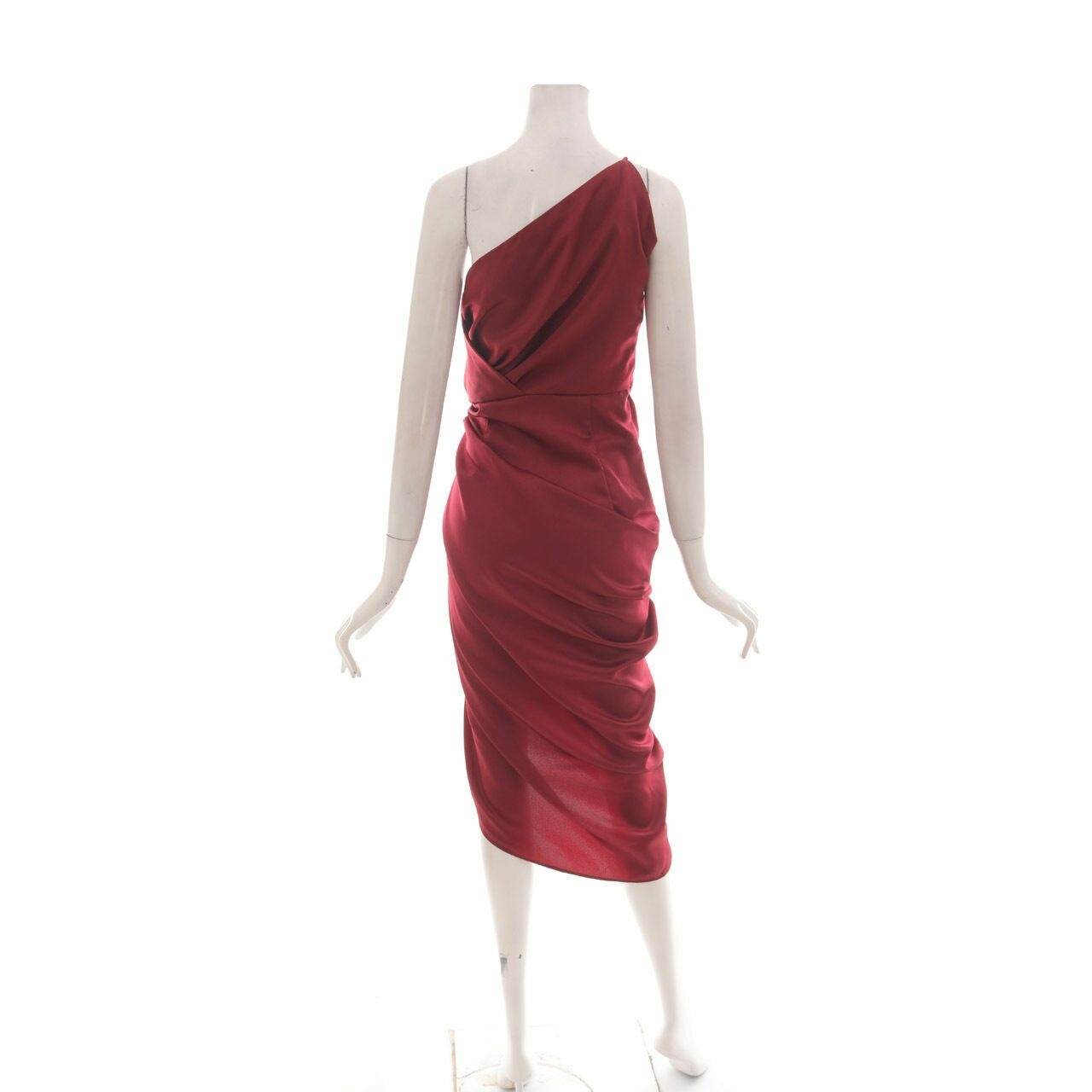 Private Collection Maroon One Shoulder Midi Dress