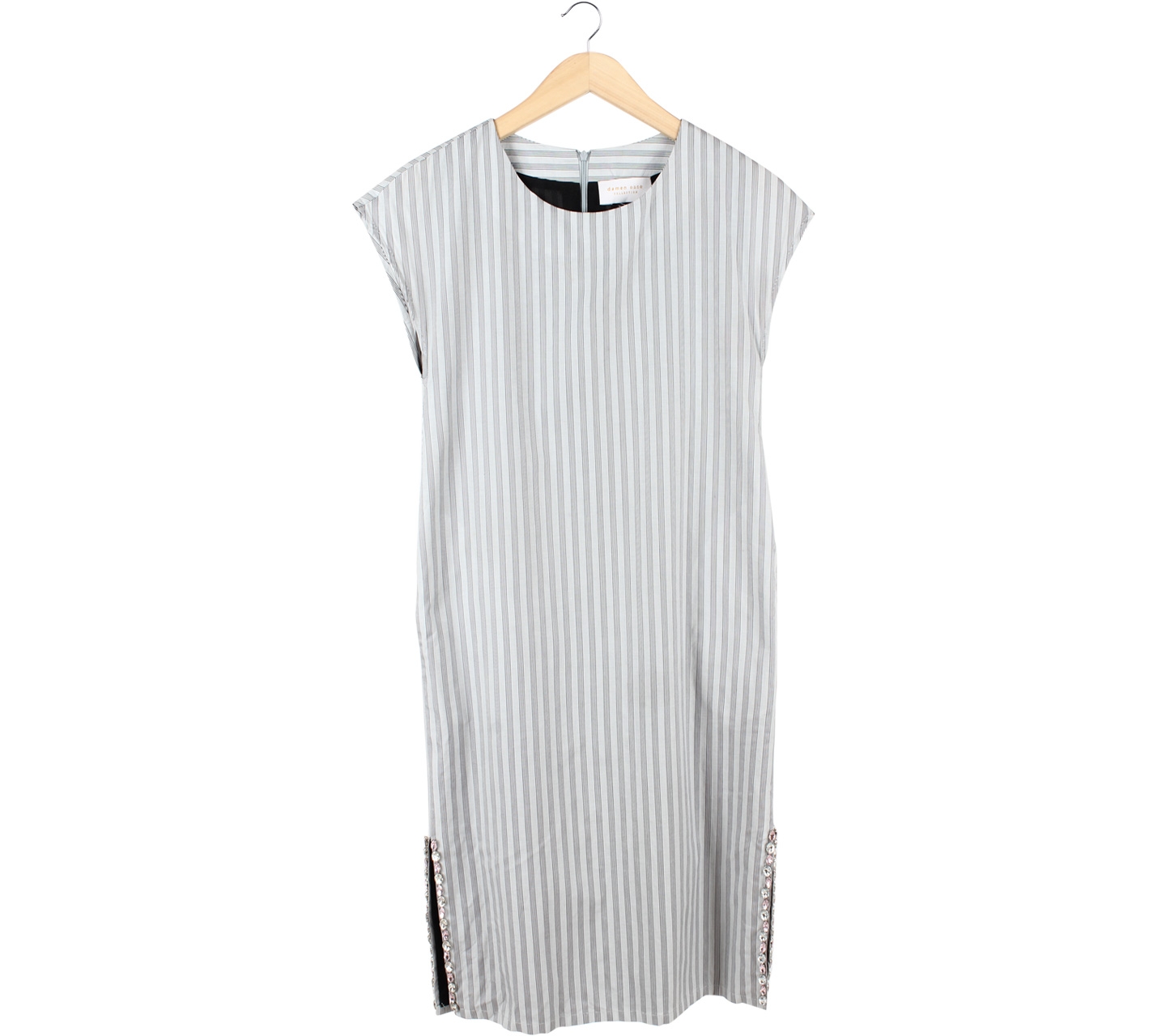 damen ease Grey And Black Striped Slit Midi Dress