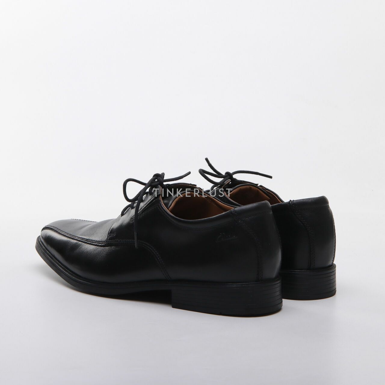 Men's Clarks Tilden Walk Lace-Up Oxfords Shoes Black Leather Square Toe Size 11M