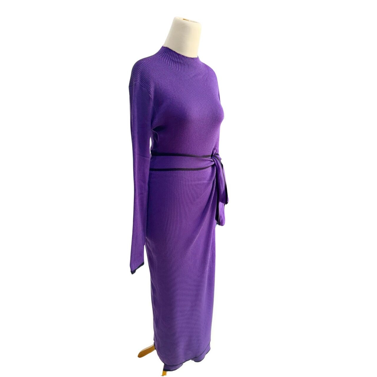 Shein Purple Turtleneck Binding Belt Knit Long Dress