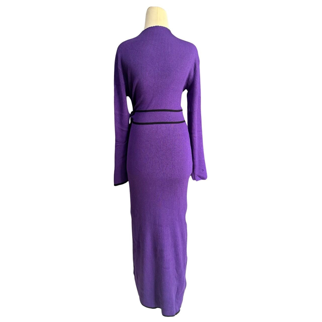 Shein Purple Turtleneck Binding Belt Knit Long Dress