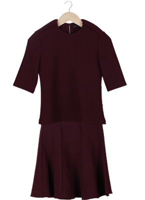 Maroon Two Piece Dress (Top and Skirt)