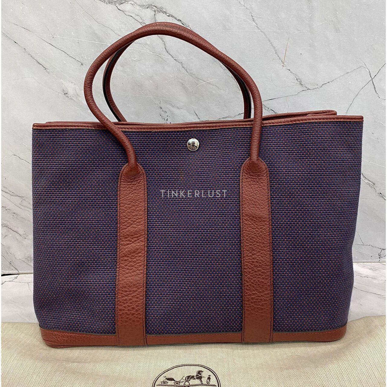 Hermes Garden Party 36 Rouge H Toile Navy #Q Tote Bag