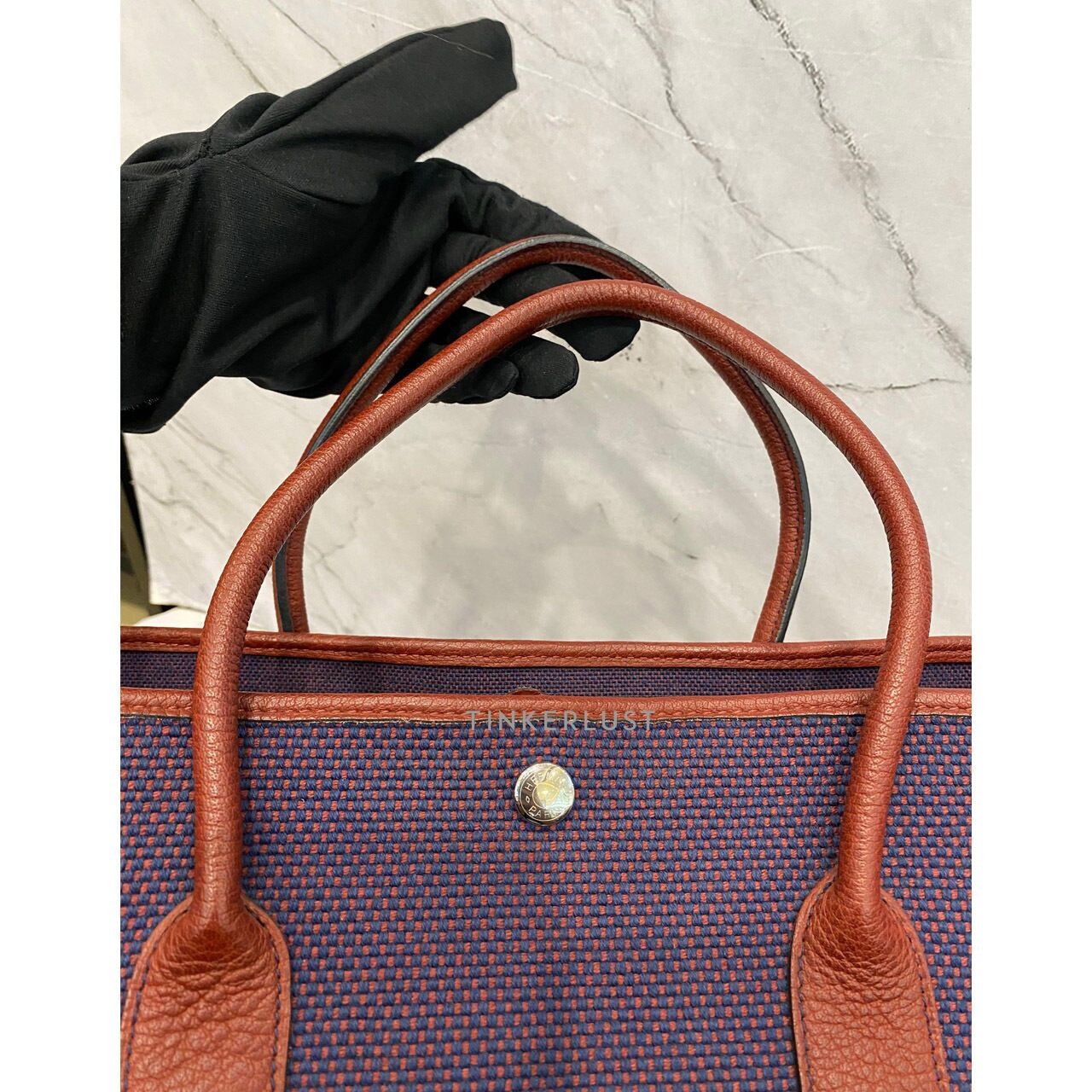 Hermes Garden Party 36 Rouge H Toile Navy #Q Tote Bag