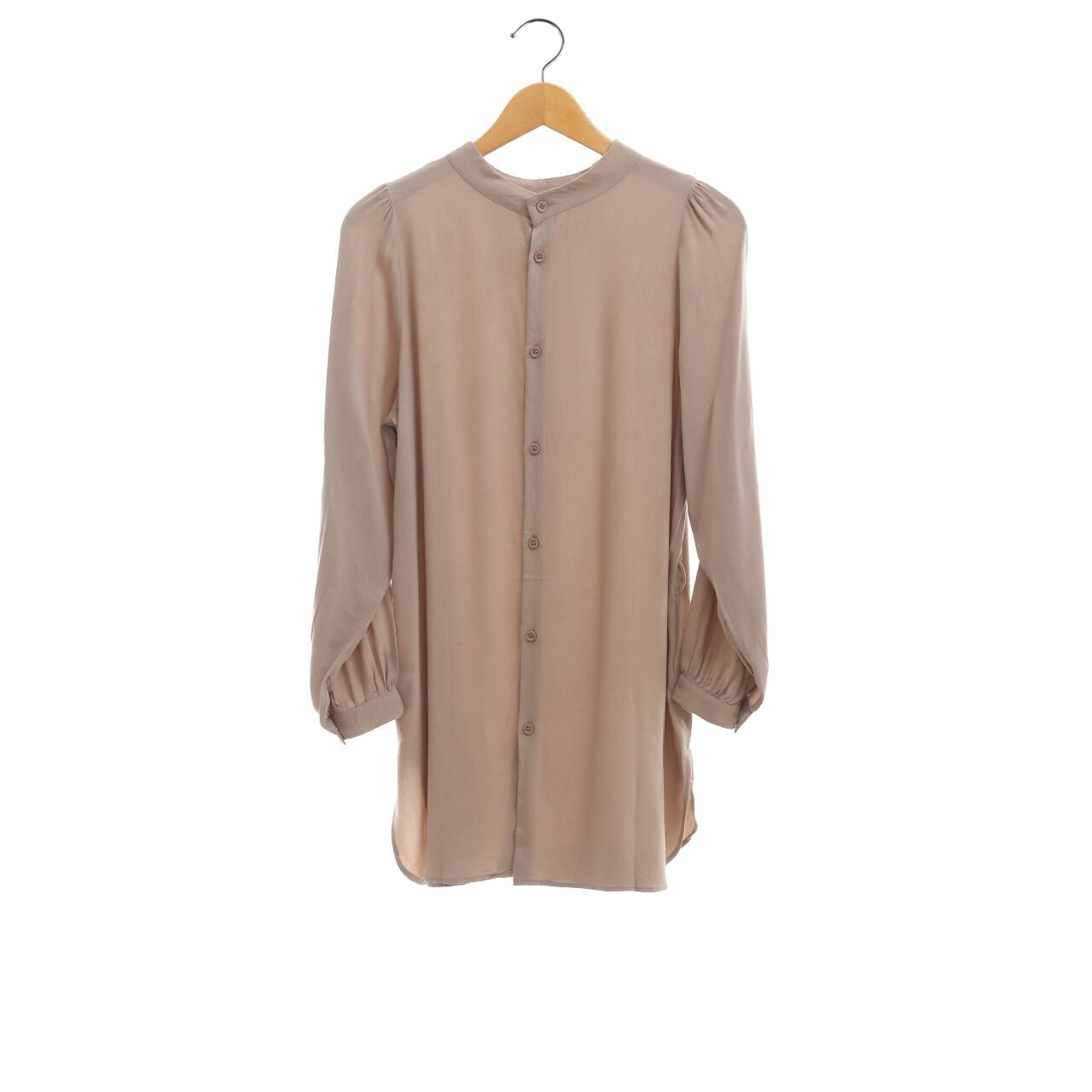 Global Work Nude Button Down Tunic Blouse